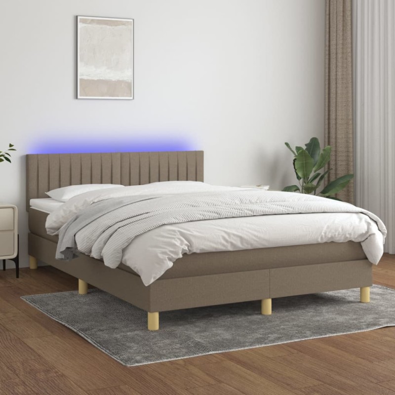 vidaXL Boxspringbett mit Matratze & LED Taupe 140x200 cm Stoff vidaXL Boxspringbett mit Matratze & LED Taupe 140x200 cm Stoff