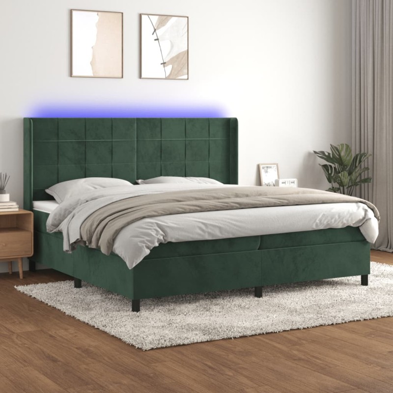 vidaXL Boxspringbett mit Matratze & LED Dunkelgrün 200x200 cm Samt vidaXL Boxspringbett mit Matratze & LED Dunkelgrün 200x200 cm Samt
