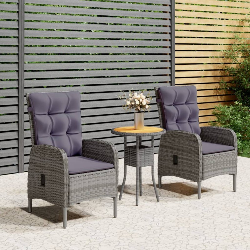 3-tlg. Garten-Bistro-Set Poly Rattan Grau 3-tlg. Garten-Bistro-Set Poly Rattan Grau