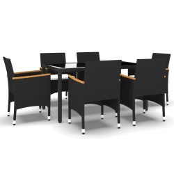 7-tlg. Garten-Essgruppe Poly Rattan und Hartglas Schwarz