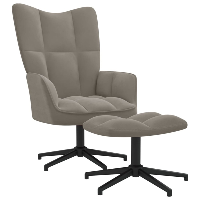 vidaXL Relaxsessel mit Hocker Hellgrau Samt vidaXL Relaxsessel mit Hocker Hellgrau Samt
