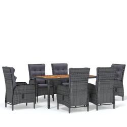 7-tlg. Garten-Essgruppe Poly Rattan Grau
