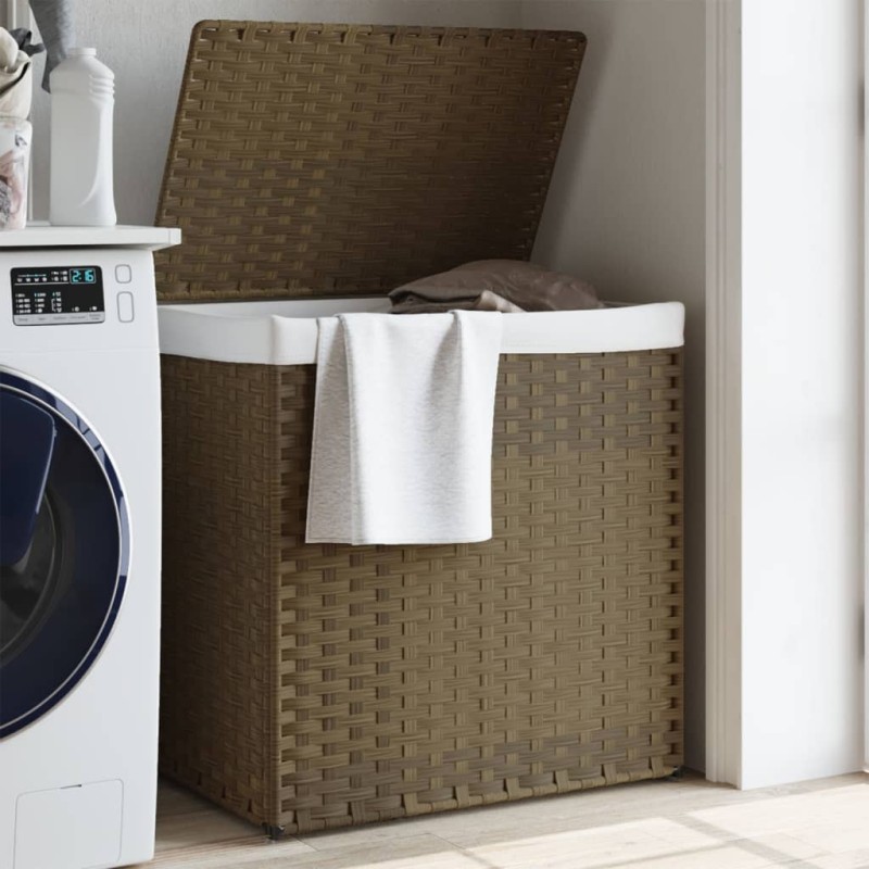 vidaXL Wäschekorb mit 2 Fächern 53x35x57 cm Poly Rattan vidaXL Wäschekorb mit 2 Fächern 53x35x57 cm Poly Rattan