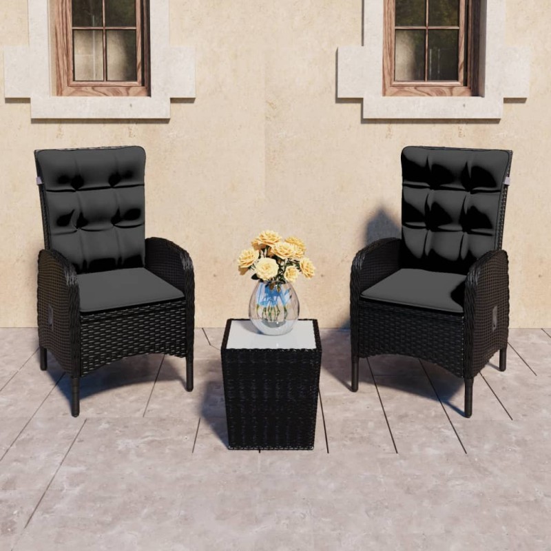 3-tlg. Bistro-Set Poly Rattan und Glas Schwarz 3-tlg. Bistro-Set Poly Rattan und Glas Schwarz