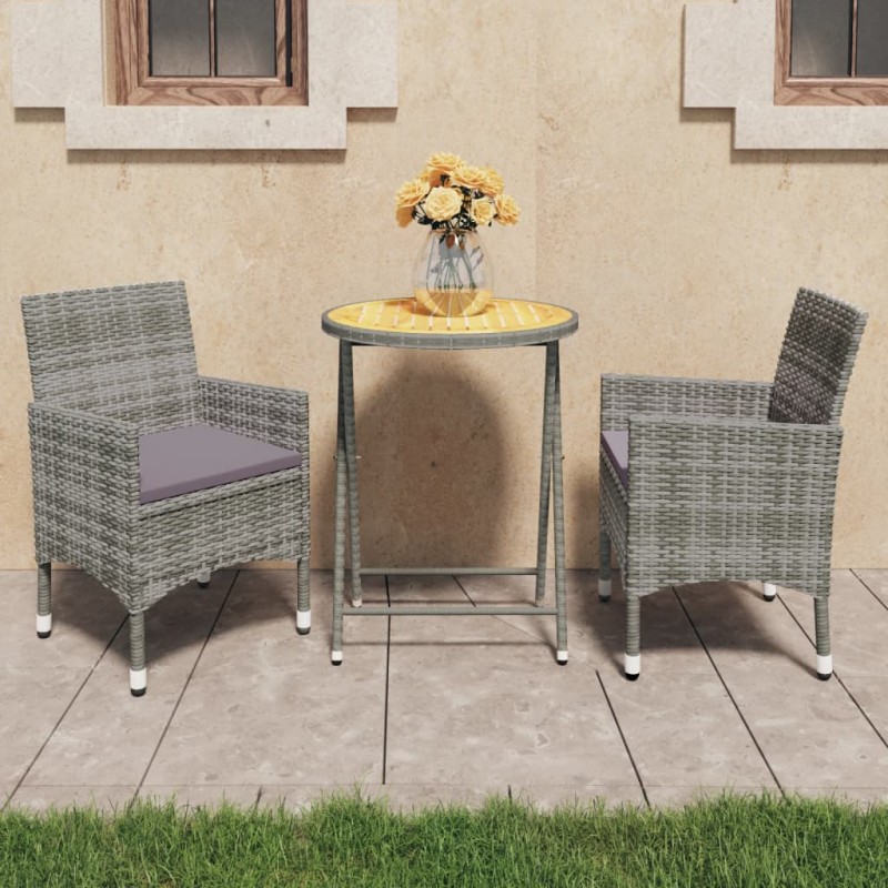 3-tlg. Bistro-Set Poly Rattan und Akazienholz Grau 3-tlg. Bistro-Set Poly Rattan und Akazienholz Grau