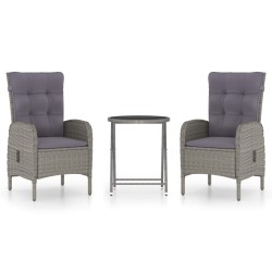 vidaXL 3-tlg. Bistro-Set Poly Rattan und Glas Grau