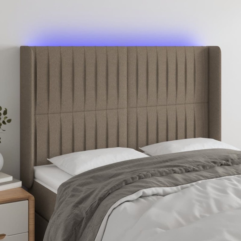 vidaXL LED Kopfteil Taupe 147x16x118/128 cm Stoff vidaXL LED Kopfteil Taupe 147x16x118/128 cm Stoff