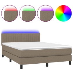 vidaXL Boxspringbett mit Matratze & LED Taupe 140x200 cm Stoff
