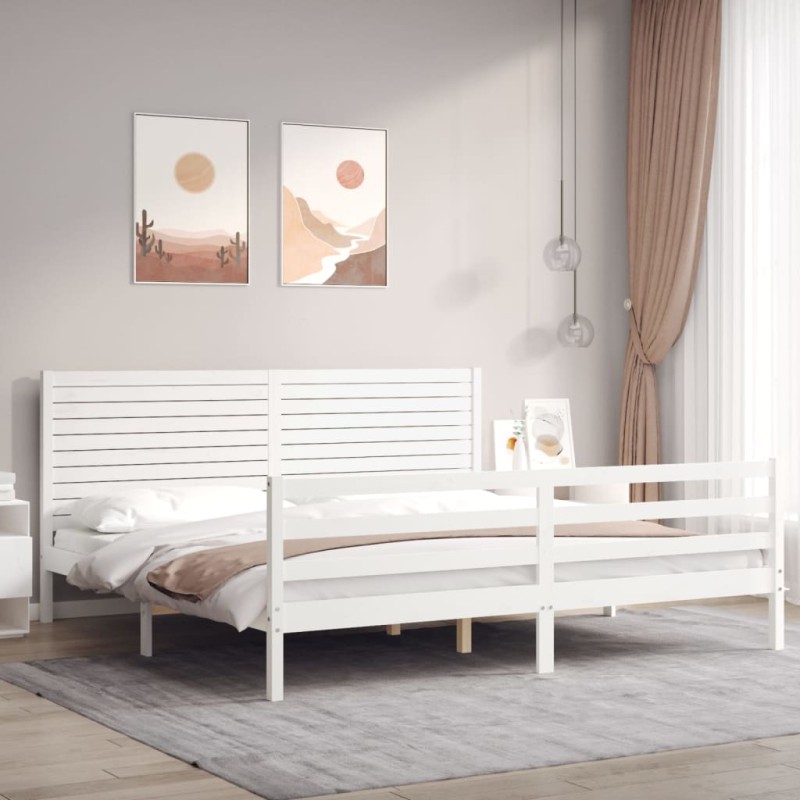 vidaXL Massivholzbett mit Kopfteil Weiß vidaXL Massivholzbett mit Kopfteil Weiß