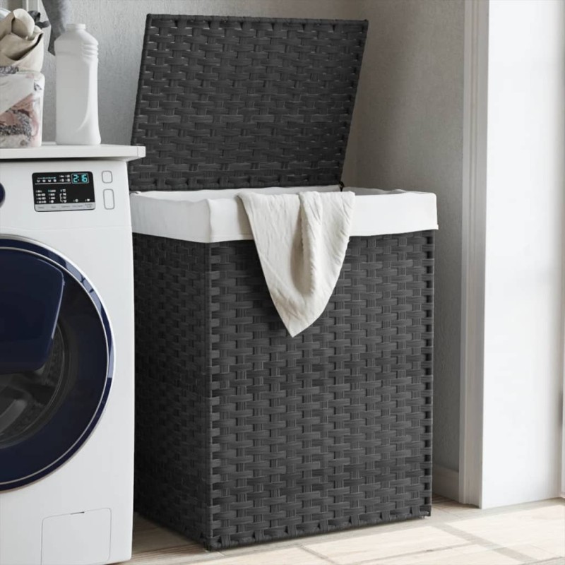 vidaXL Wäschekorb mit Deckel Grau 46x33x60 cm Poly Rattan vidaXL Wäschekorb mit Deckel Grau 46x33x60 cm Poly Rattan
