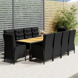 11-tlg. Garten-Essgruppe Poly Rattan Schwarz