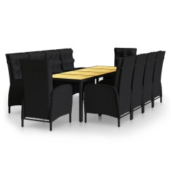 11-tlg. Garten-Essgruppe Poly Rattan Schwarz