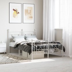 vidaXL Bettgestell mit Kopf- und Fußteil Metall Weiß 120x200 cm