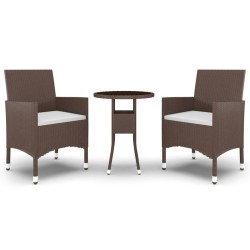 3-tlg. Garten-Essgruppe Poly Rattan Braun