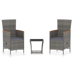3-tlg. Garten-Lounge-Set mit Kissen Poly Rattan Grau