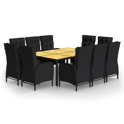 11-tlg. Garten-Essgruppe Poly Rattan Schwarz