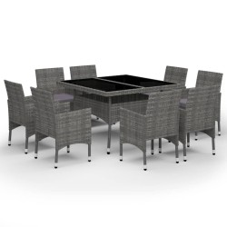 vidaXL 9-tlg. Garten-Essgruppe Poly Rattan und Glas Grau 