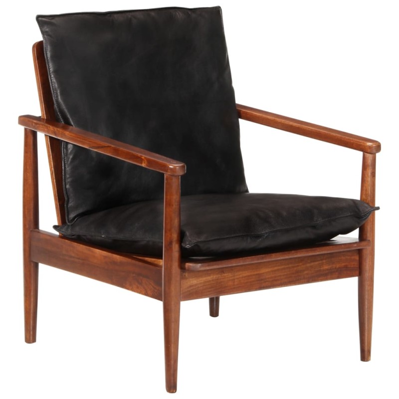 vidaXL Sessel Schwarz Echtleder und Massivholz Akazie vidaXL Sessel Schwarz Echtleder und Massivholz Akazie