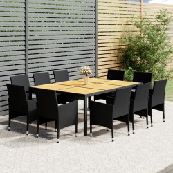 11-tlg. Garten-Essgruppe Poly Rattan Schwarz