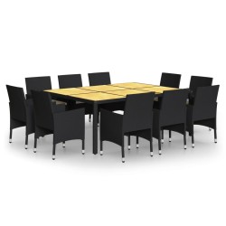 11-tlg. Garten-Essgruppe Poly Rattan Schwarz