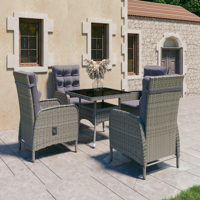 5-tlg. Garten-Essgruppe Poly Rattan und Glas Grau 5-tlg. Garten-Essgruppe Poly Rattan und Glas Grau