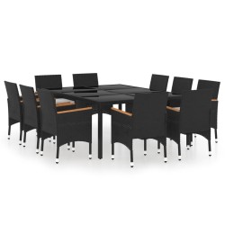11-tlg. Garten-Essgruppe Poly Rattan Schwarz