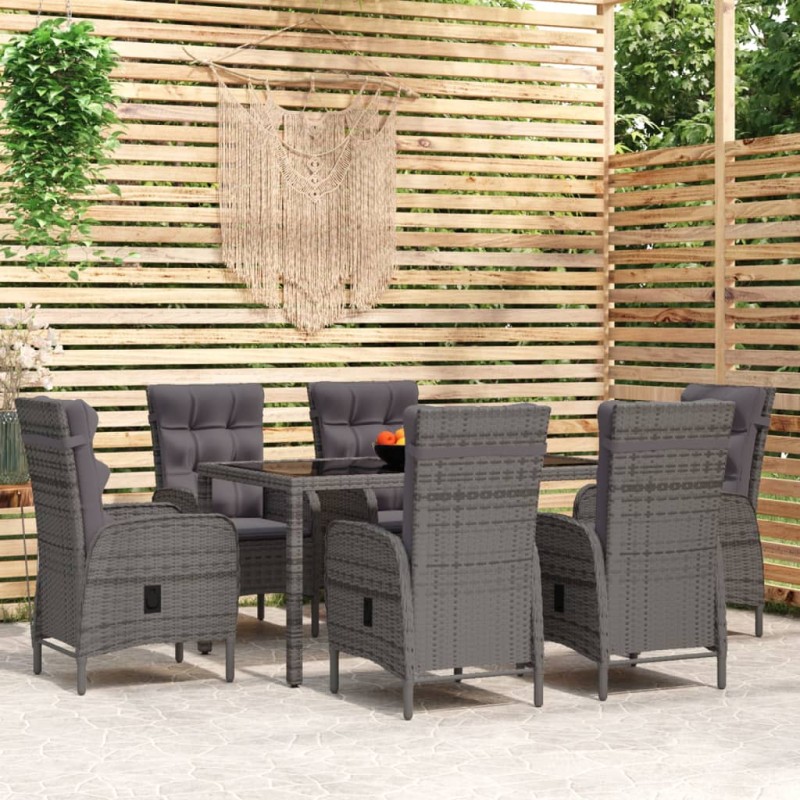 vidaXL 7-tlg. Garten-Essgruppe Poly Rattan Grau vidaXL 7-tlg. Garten-Essgruppe Poly Rattan Grau