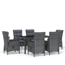 vidaXL 7-tlg. Garten-Essgruppe Poly Rattan Grau