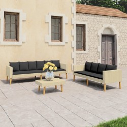 3-tlg. Garten-Lounge-Set mit Auflagen Poly Rattan Beige