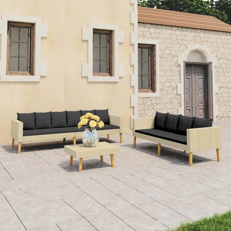 3-tlg. Garten-Lounge-Set mit Auflagen Poly Rattan Beige 3-tlg. Garten-Lounge-Set mit Auflagen Poly Rattan Beige