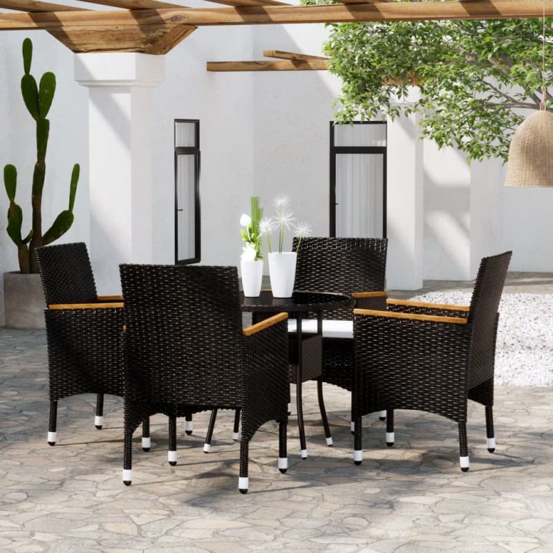 5-tlg. Garten-Essgruppe Poly Rattan Schwarz 5-tlg. Garten-Essgruppe Poly Rattan Schwarz