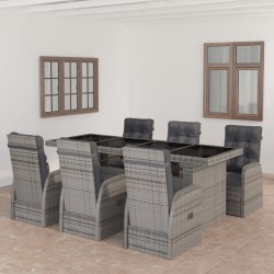 7-tlg. Garten-Essgruppe mit Auflagen Poly Rattan Grau