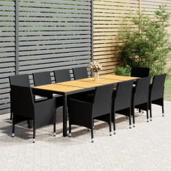 11-tlg. Garten-Essgruppe Poly Rattan Schwarz