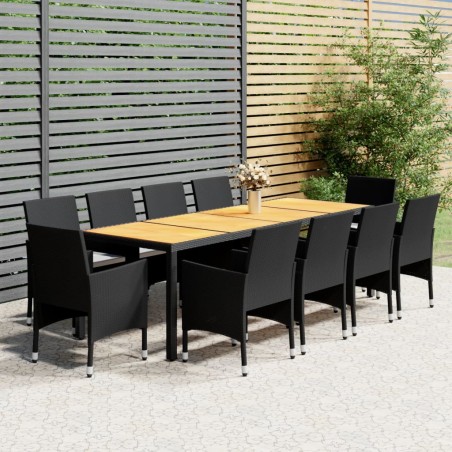 11-tlg. Garten-Essgruppe Poly Rattan Schwarz
