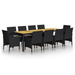 11-tlg. Garten-Essgruppe Poly Rattan Schwarz