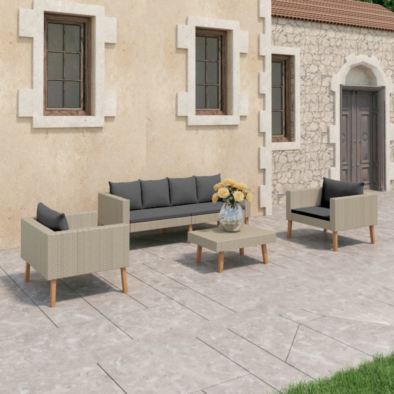 4-tlg. Garten-Lounge-Set mit Auflagen Poly Rattan Beige 4-tlg. Garten-Lounge-Set mit Auflagen Poly Rattan Beige