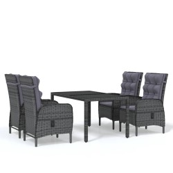 5-tlg. Garten-Essgruppe Poly Rattan Grau