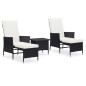 3-tlg. Garten-Lounge-Set mit Auflagen Poly Rattan Schwarz 3-tlg. Garten-Lounge-Set mit Auflagen Poly Rattan Schwarz