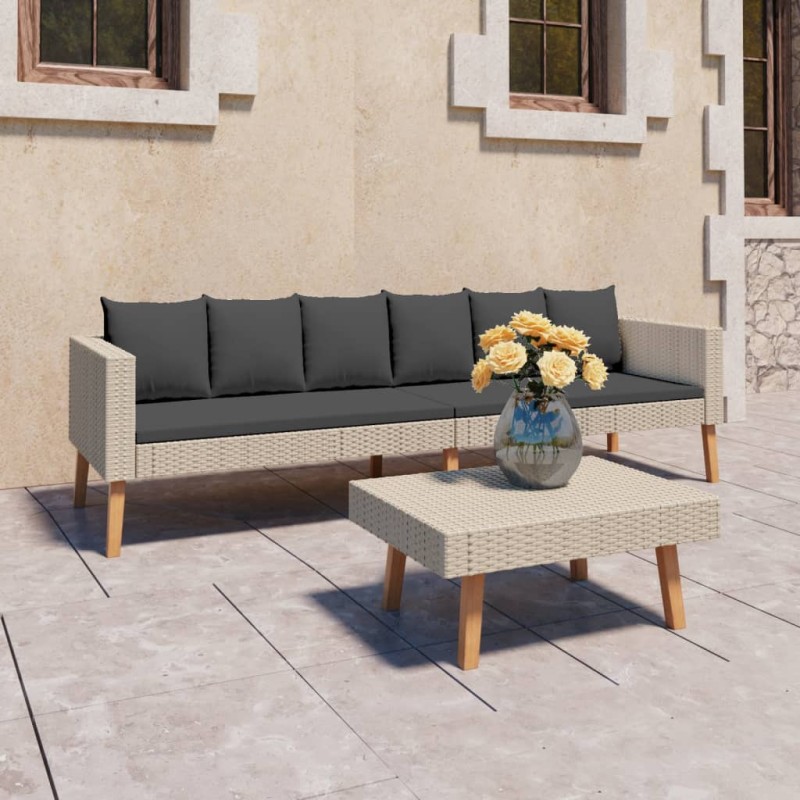 vidaXL 2-tlg. Garten-Lounge-Set mit Auflagen Poly Rattan Beige vidaXL 2-tlg. Garten-Lounge-Set mit Auflagen Poly Rattan Beige