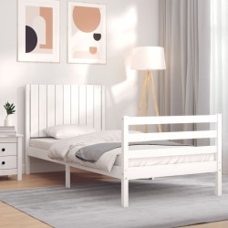 vidaXL Massivholzbett mit Kopfteil Weiß 90x200 cm