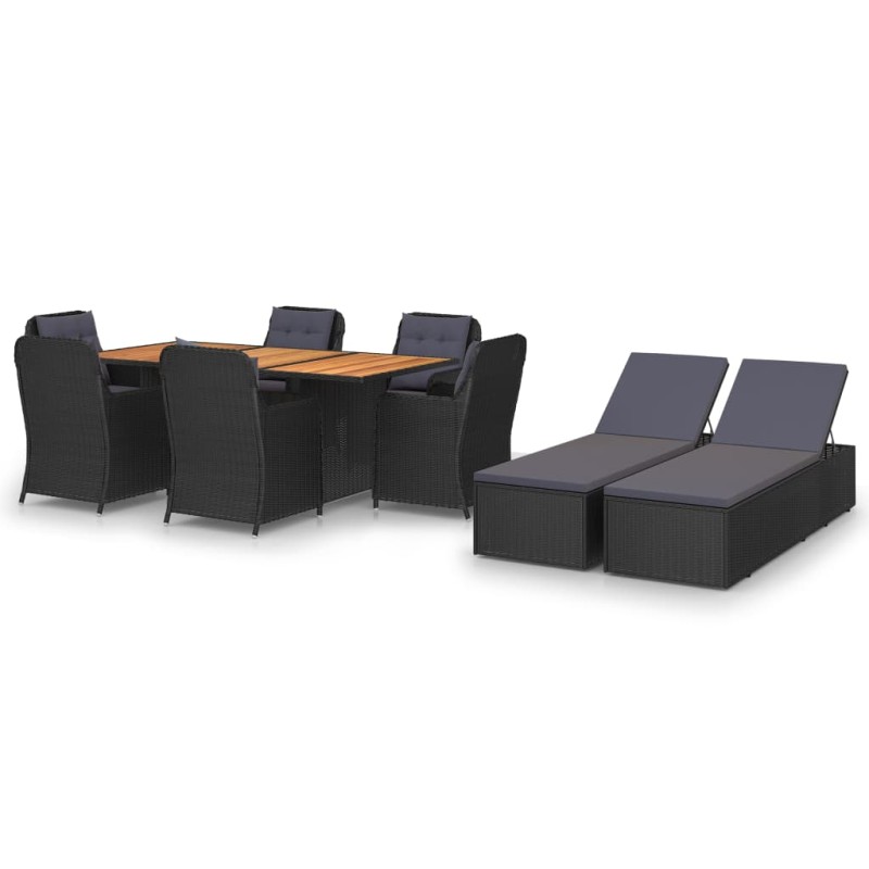 9-tlg. Garten-Essgruppe Poly Rattan Schwarz 9-tlg. Garten-Essgruppe Poly Rattan Schwarz
