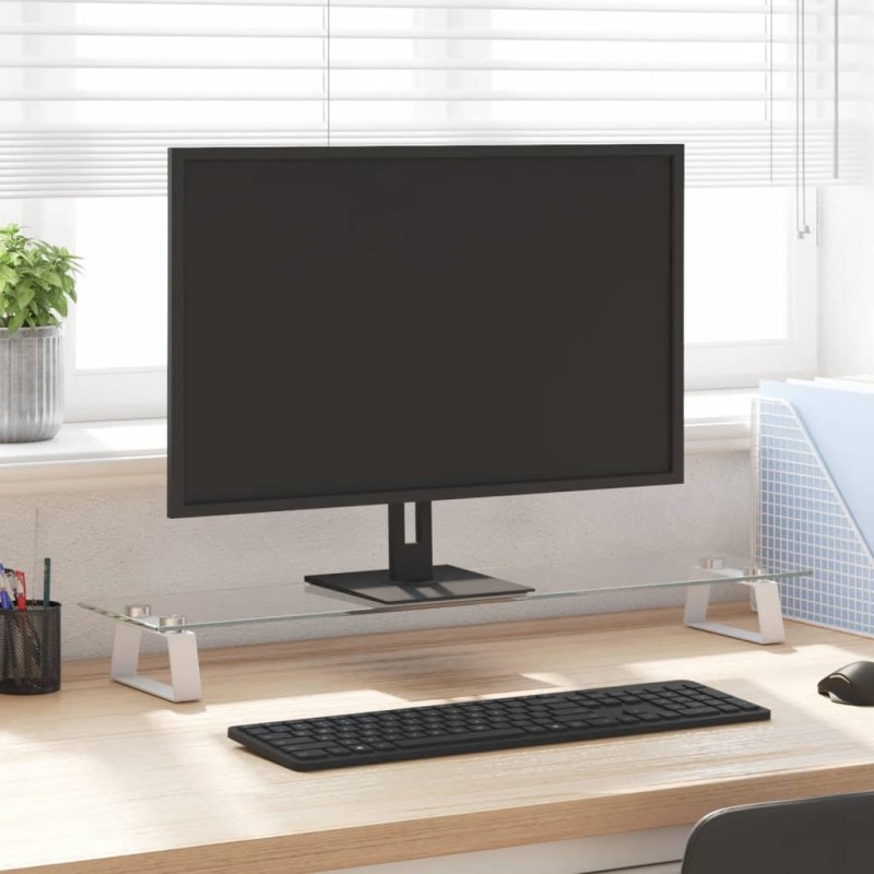 vidaXL Monitorständer Weiß 80x20x8 cm Hartglas und Metall vidaXL Monitorständer Weiß 80x20x8 cm Hartglas und Metall