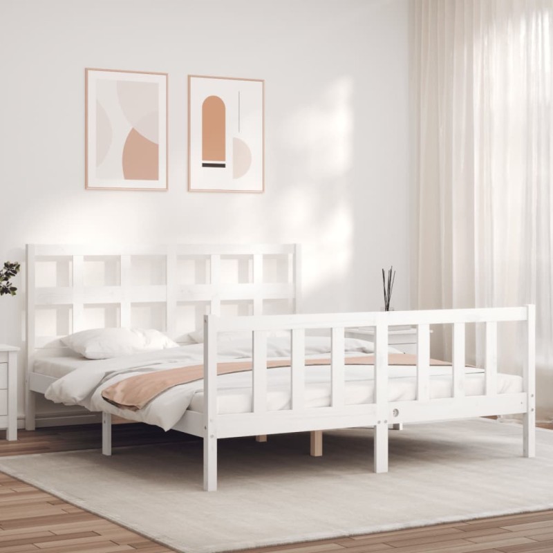 vidaXL Massivholzbett mit Kopfteil Weiß vidaXL Massivholzbett mit Kopfteil Weiß