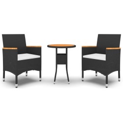 vidaXL 3-tlg. Garten-Essgruppe Poly Rattan Schwarz