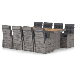 vidaXL 9-tlg. Garten-Essgruppe mit Kissen Poly Rattan Grau