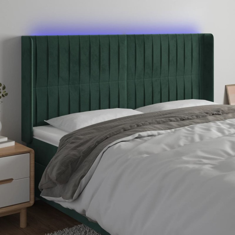 vidaXL LED Kopfteil Dunkelgrün 163x16x118/128 cm Samt vidaXL LED Kopfteil Dunkelgrün 163x16x118/128 cm Samt
