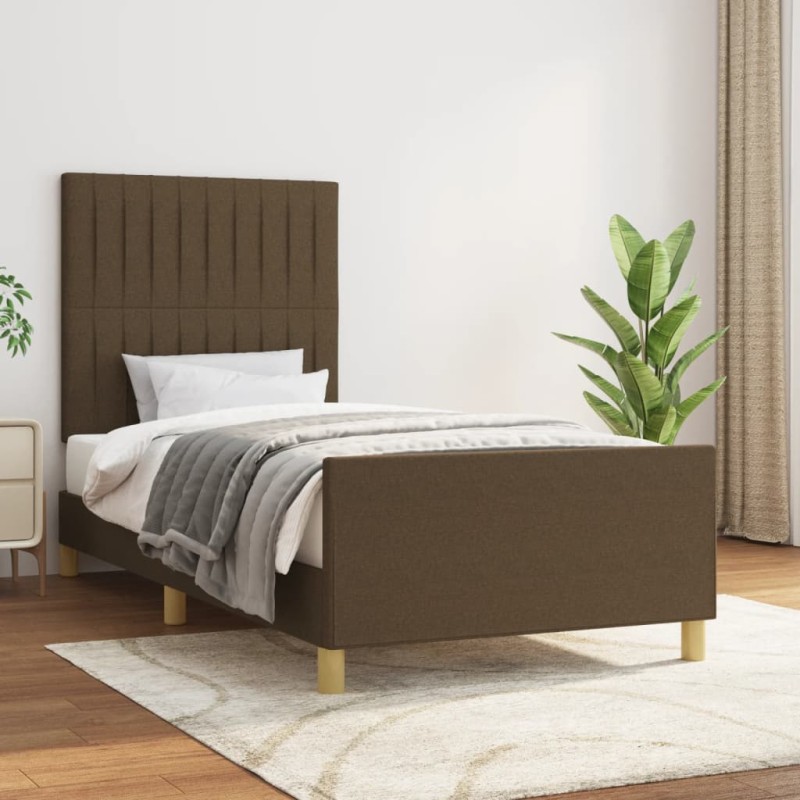 vidaXL Bettgestell mit Kopfteil Dunkelbraun 90x200 cm Stoff vidaXL Bettgestell mit Kopfteil Dunkelbraun 90x200 cm Stoff