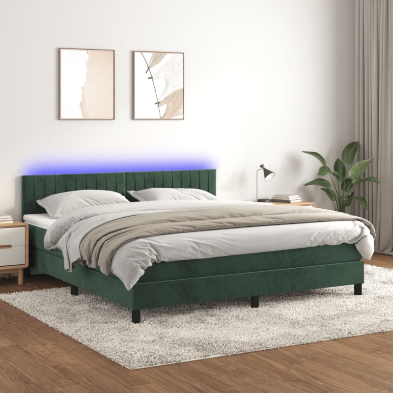 vidaXL Boxspringbett mit Matratze & LED Dunkelgrün 180x200 cm Samt vidaXL Boxspringbett mit Matratze & LED Dunkelgrün 180x200 cm Samt