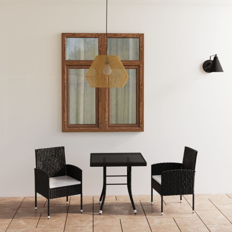 3-tlg. Garten-Essgruppe Poly Rattan Schwarz 3-tlg. Garten-Essgruppe Poly Rattan Schwarz