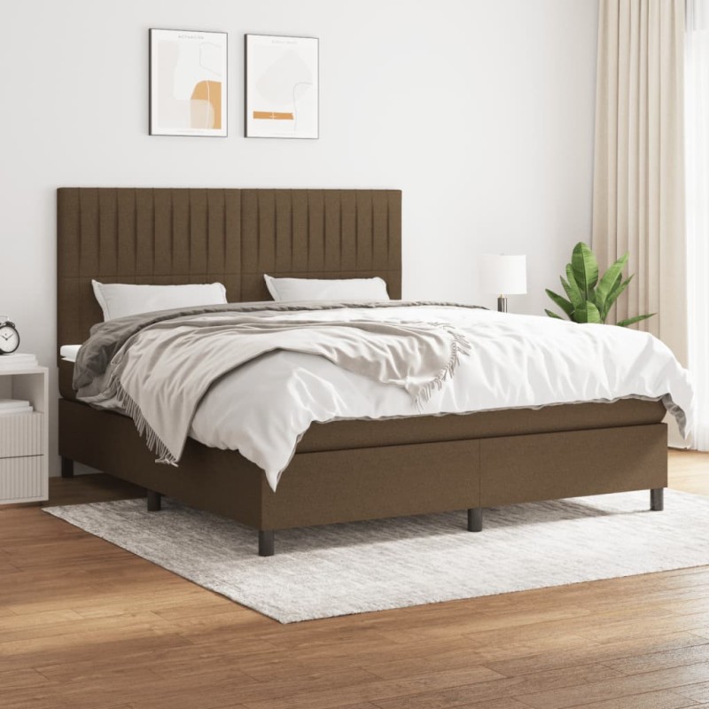 vidaXL Boxspringbett mit Matratze Dunkelbraun 160x200 cm Stoff vidaXL Boxspringbett mit Matratze Dunkelbraun 160x200 cm Stoff